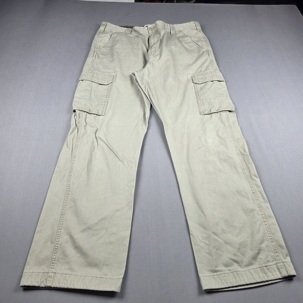 Wrangler Authentics Mens Cargo Pants 36x32 Khaki Tan Cotton Twill Work Utility